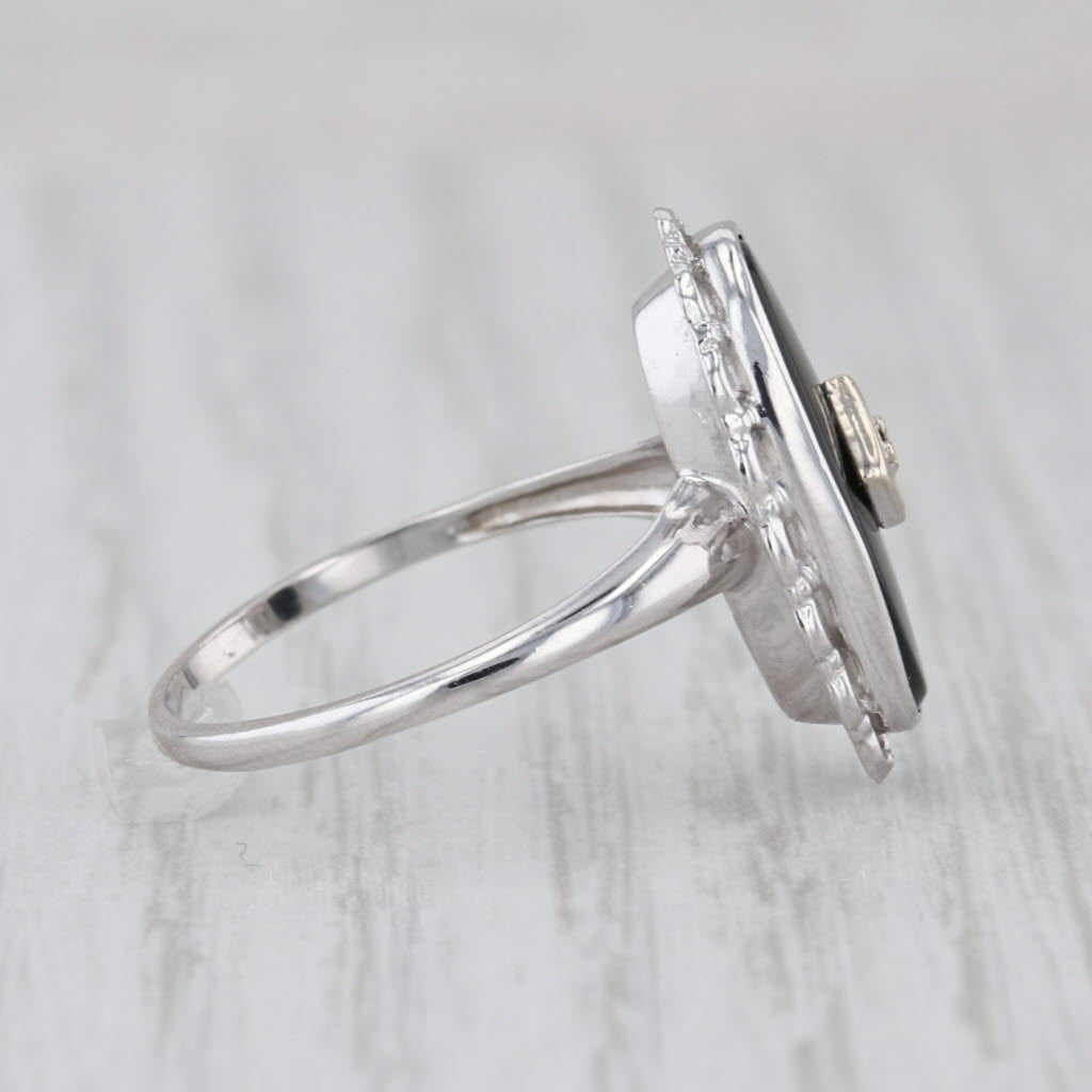Vintage Onyx Diamond Signet Ring 10k White Gold Size 7