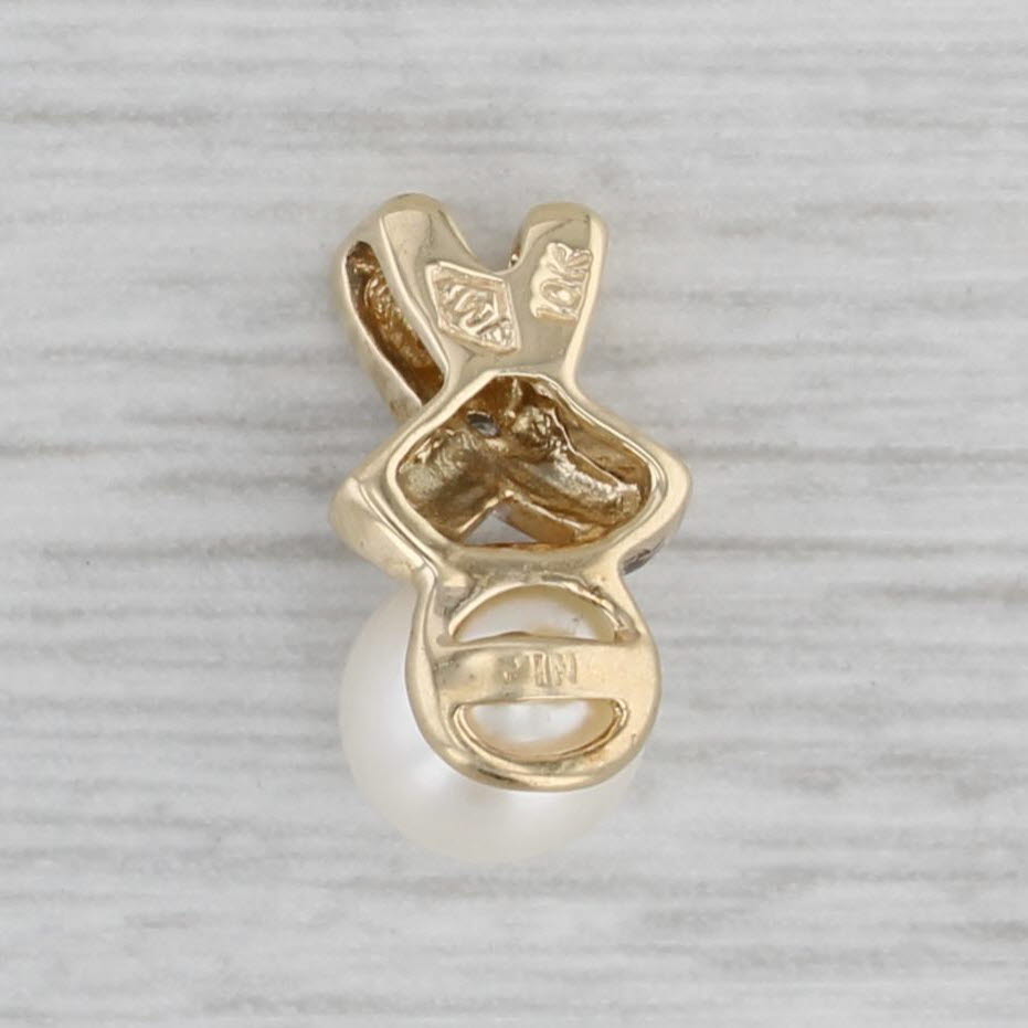 Gray Cultured Pearl Diamond Pendant 10k Yellow Gold Small Drop