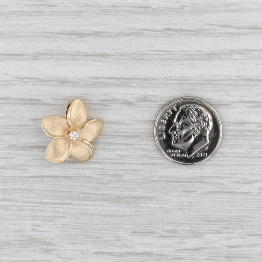 Diamond Solitaire Flower Enhancer Pendant 14k Yellow Gold Floral Clip Bail