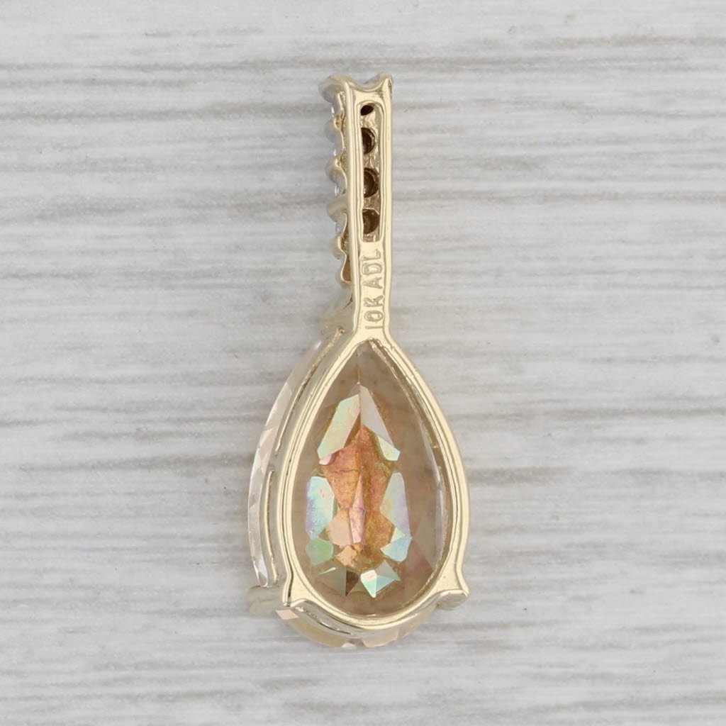 Gray 5.46ctw Pear Mystic Topaz Diamond Pendant 10k Yellow Gold