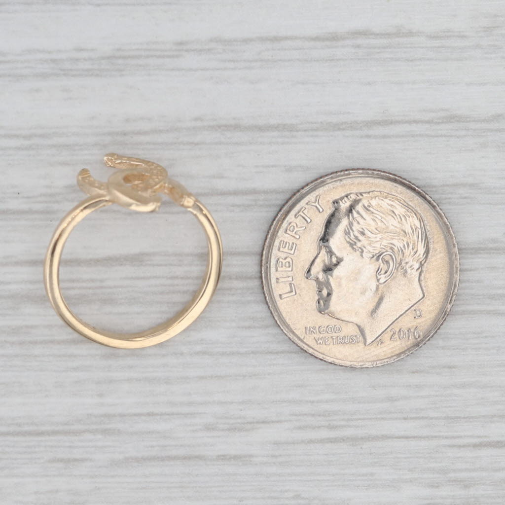 Interlocking Horseshoes Ring 14k Yellow Gold Small Size 2 Good Luck Western