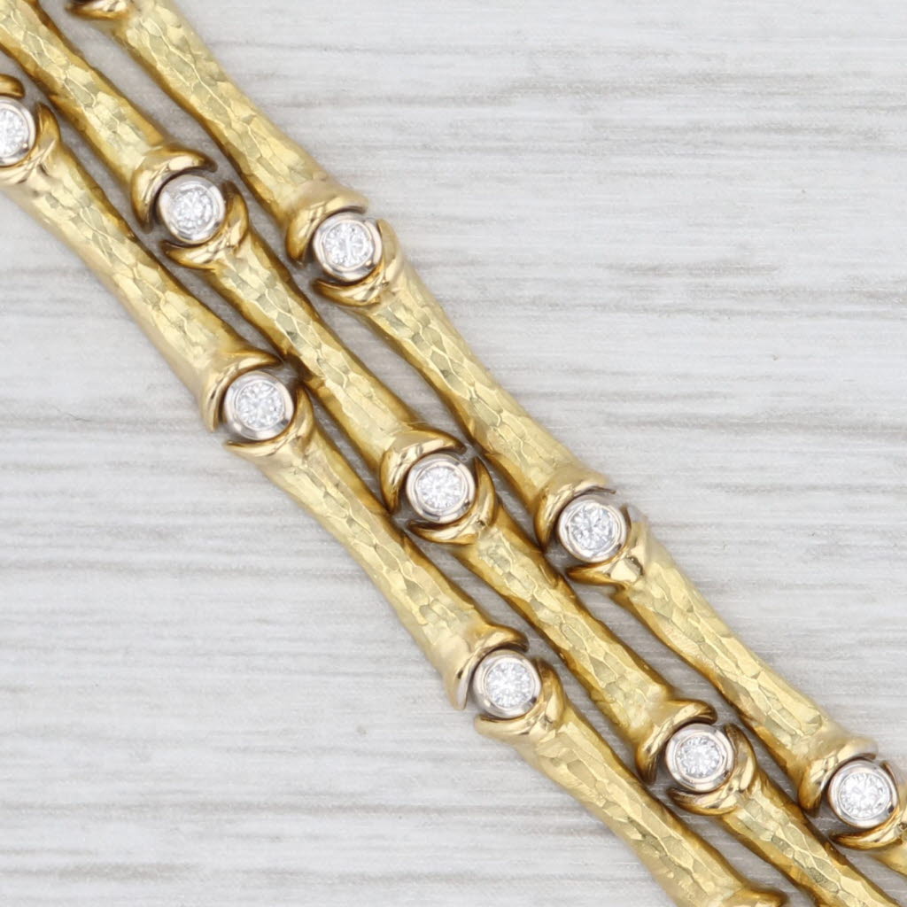 Light Gray Vintage 0.70ctw Diamond Bamboo Link Bracelet 18k Yellow Gold 6.5"