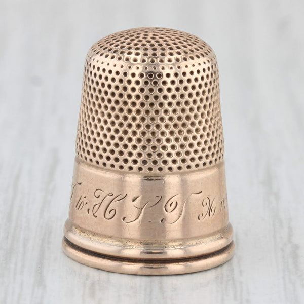 Antique Engraved Thimble 10k Yellow Gold Sewing Keepsake Collectible Size 10