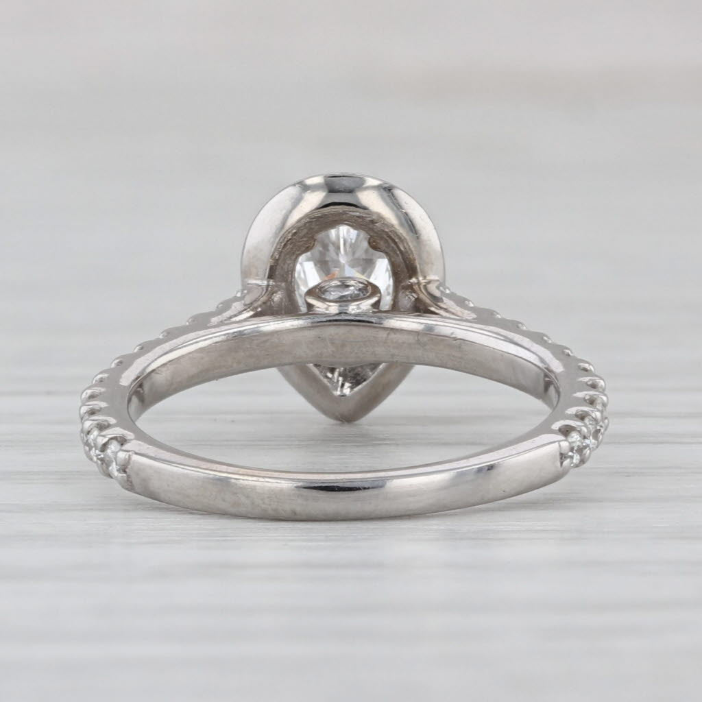 0.71ctw Pear Halo Dimond Engagement Ring 14k White Gold Size 3.5 Cathedral Band