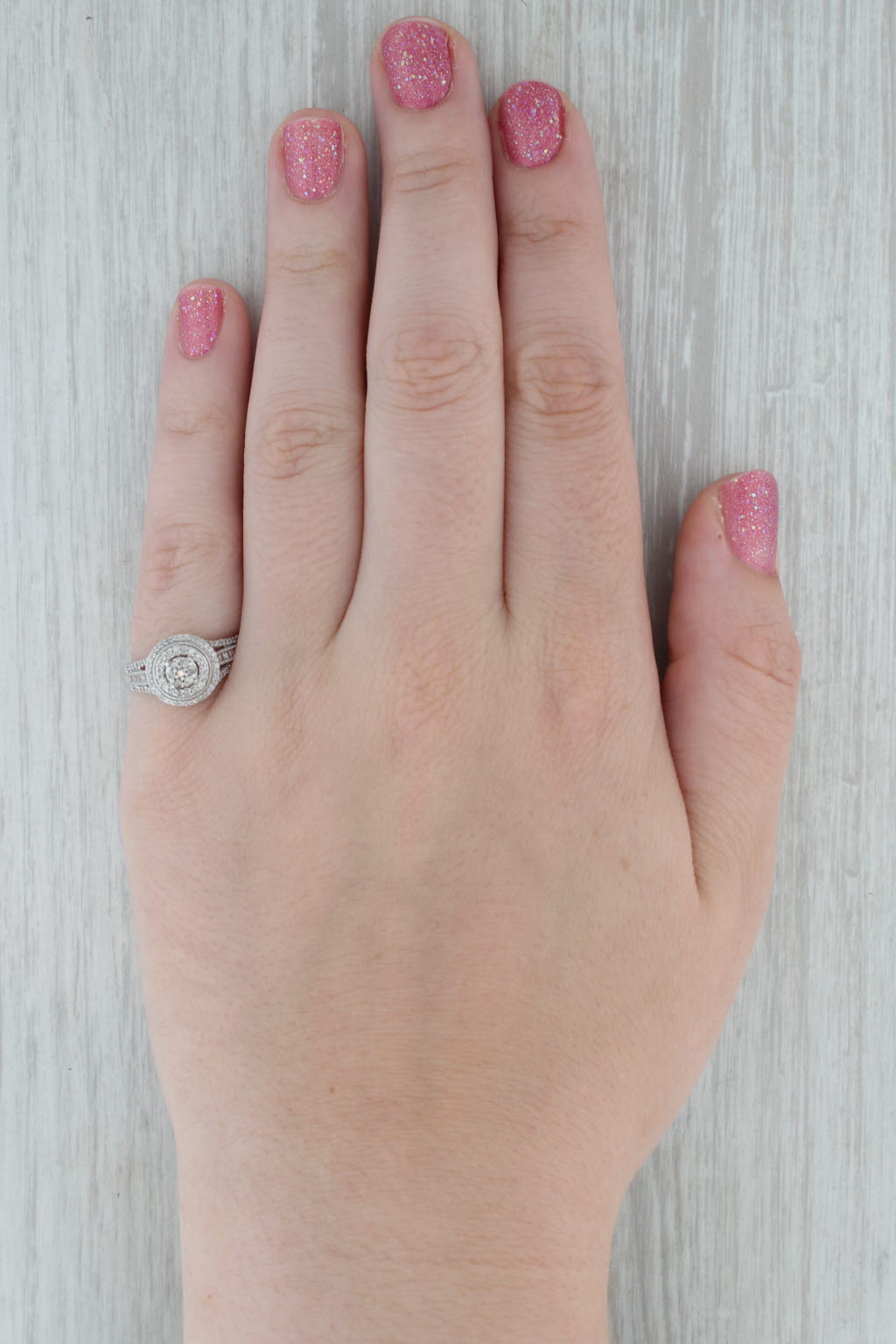 Dark Gray 0.38ctw Diamond Halo Engagement Ring 10k White Gold Size 7 Cathedral Band