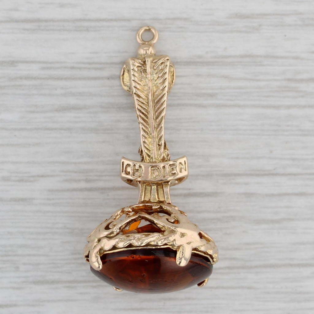 Gray Princes of Wales Ich Dien Glass Chatelaine Pendant Charm Fob 9k Gold British