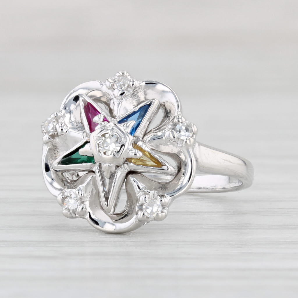 OES Order Of The Eastern Star Masonic Dome Ring – Sterling Silver With Cubic Zirconia