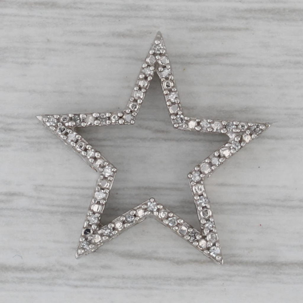 Dark Gray Diamond Framed Open Star Pendant 10k White Gold Floating Drop