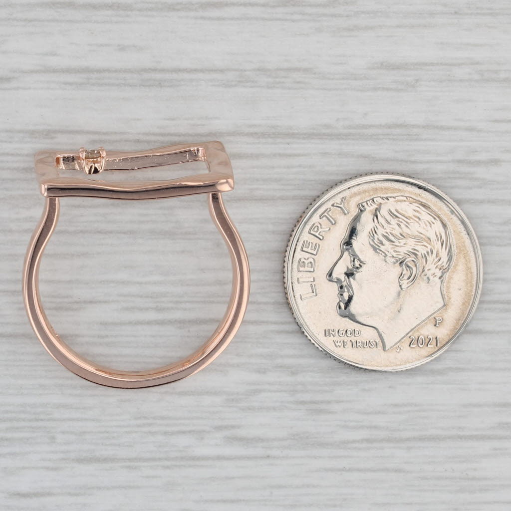 Gray Diamond Accented Abstract Rectangle Ring Hammered 14k Rose Gold Size 6.75