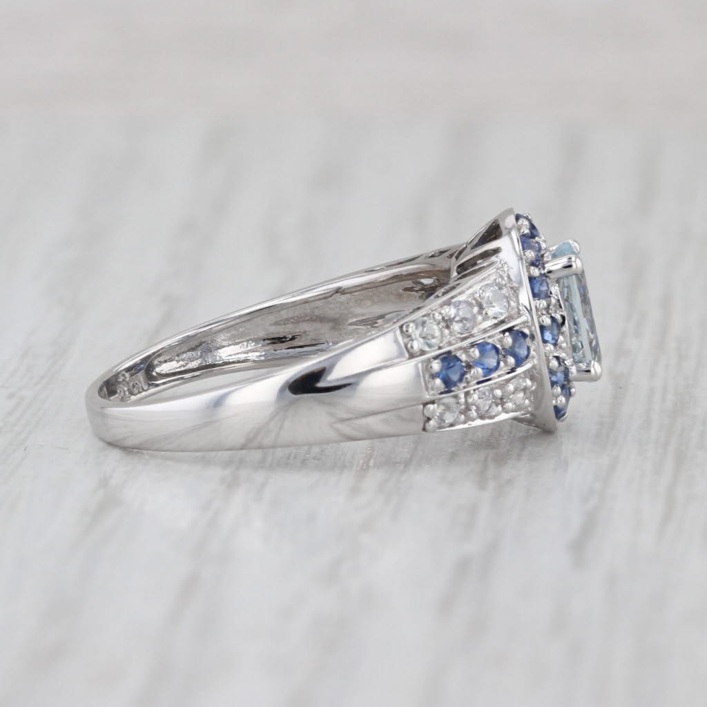 1.50ctw Aquamarine Blue White Sapphire Halo Ring 10k White Gold Size 8