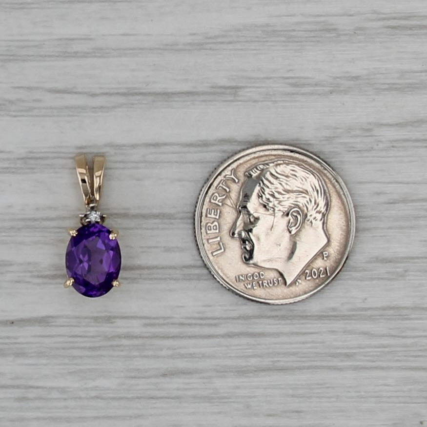 1.15ct Oval Amethyst Diamond Pendant 14k Yellow Gold Small Drop