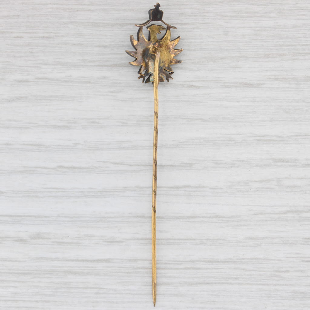 Light Gray Antique Garnet Phoenix Bird Crest Stickpin 9k Gold Gold Filled