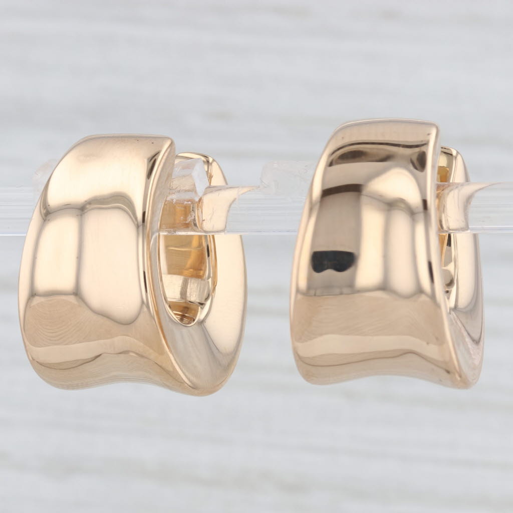 Light Gray Chunky Beveled Hoop Earrings 18k Yellow Gold Snap Top Round Hoops