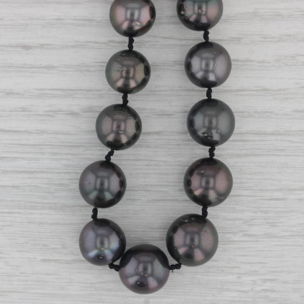 Gray Black Pearl Diamond Necklace 14k Yellow Gold 21.5"