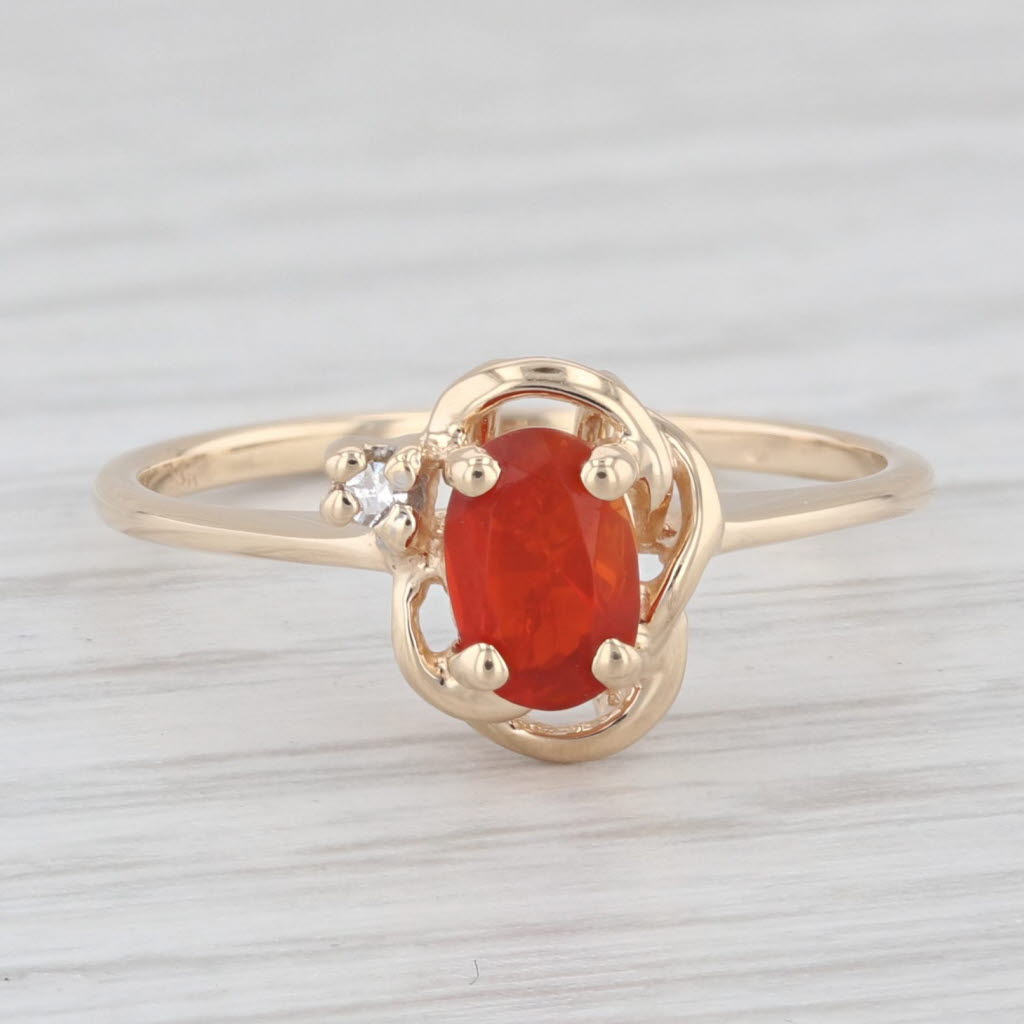 Light Gray Fire Opal Diamond Accent 14K Yellow Gold Ring Size 5.5