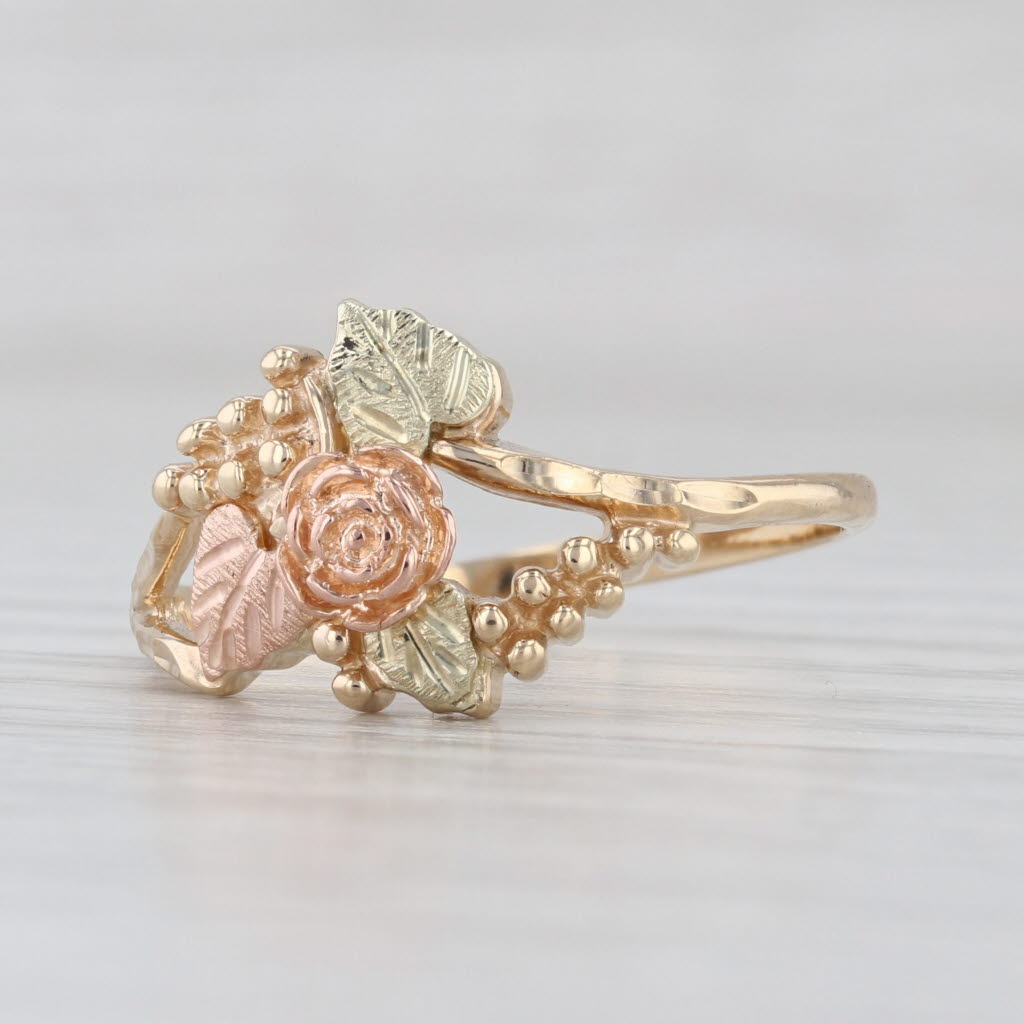 Gold Diggers Black Hills Gold Floral Ring 12k 10k Yellow Rose Green Go