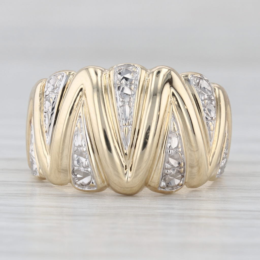 2-Toned Statement Ring 10k Yellow White Gold Size 8.25