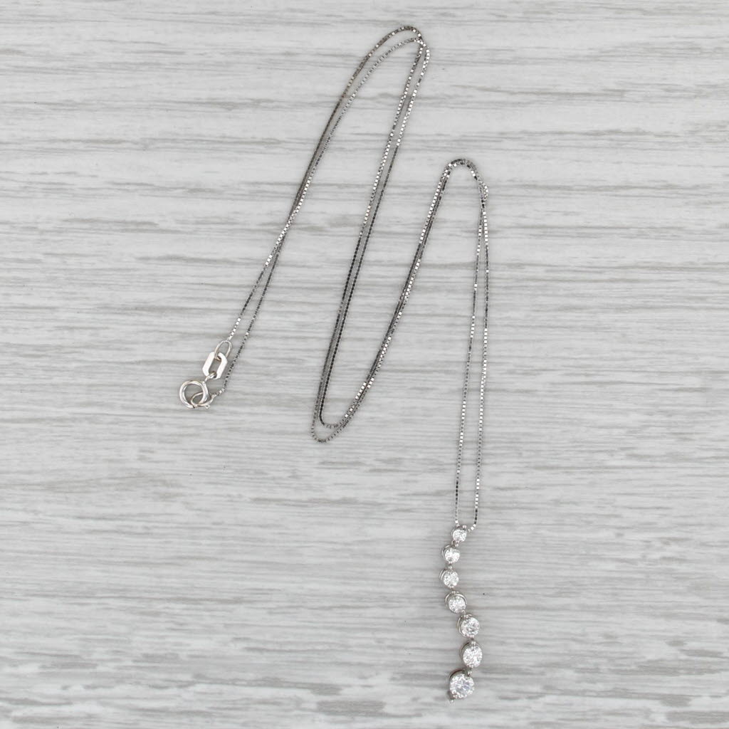 0.50ctw Graduated Diamond Journey Pendant Necklace 14k White Gold 18" Box Chain