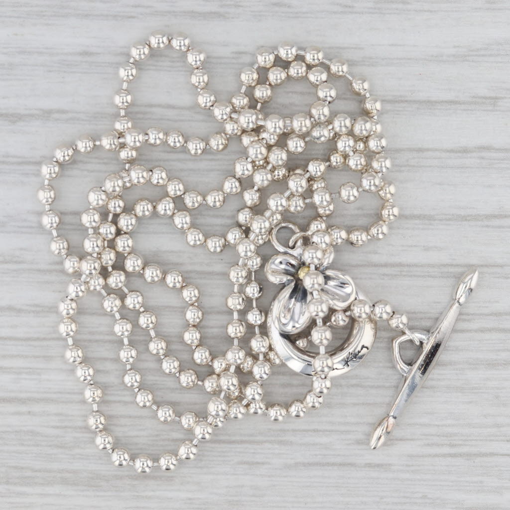 Gray Ann King Flower Toggle Clasp Sterling Silver 18k Gold 24.25" Bead Chain