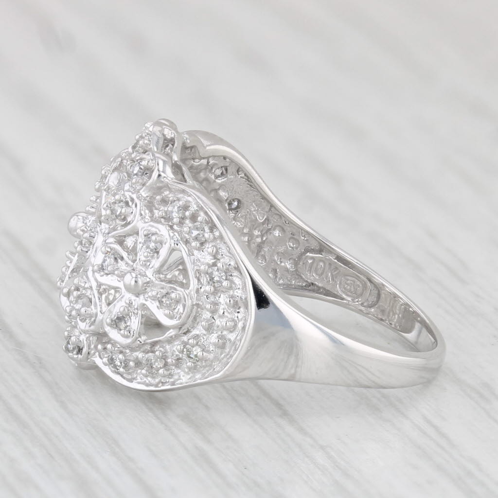 Light Gray Floral Openwork Diamond Ring 10k White Gold Size 7.25 Cocktail