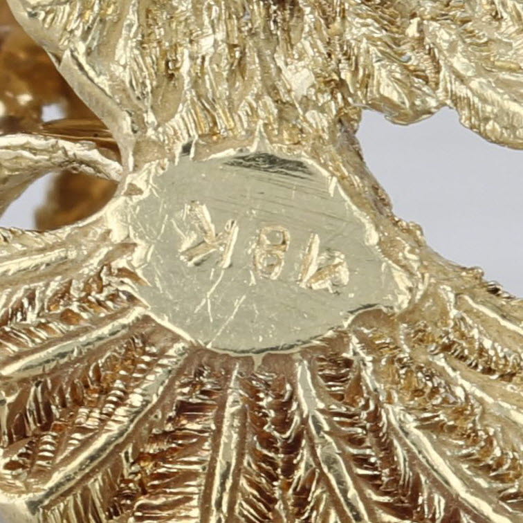 Large Ruby Diamond Eagle Brooch 18k Yellow Gold Statement Pin