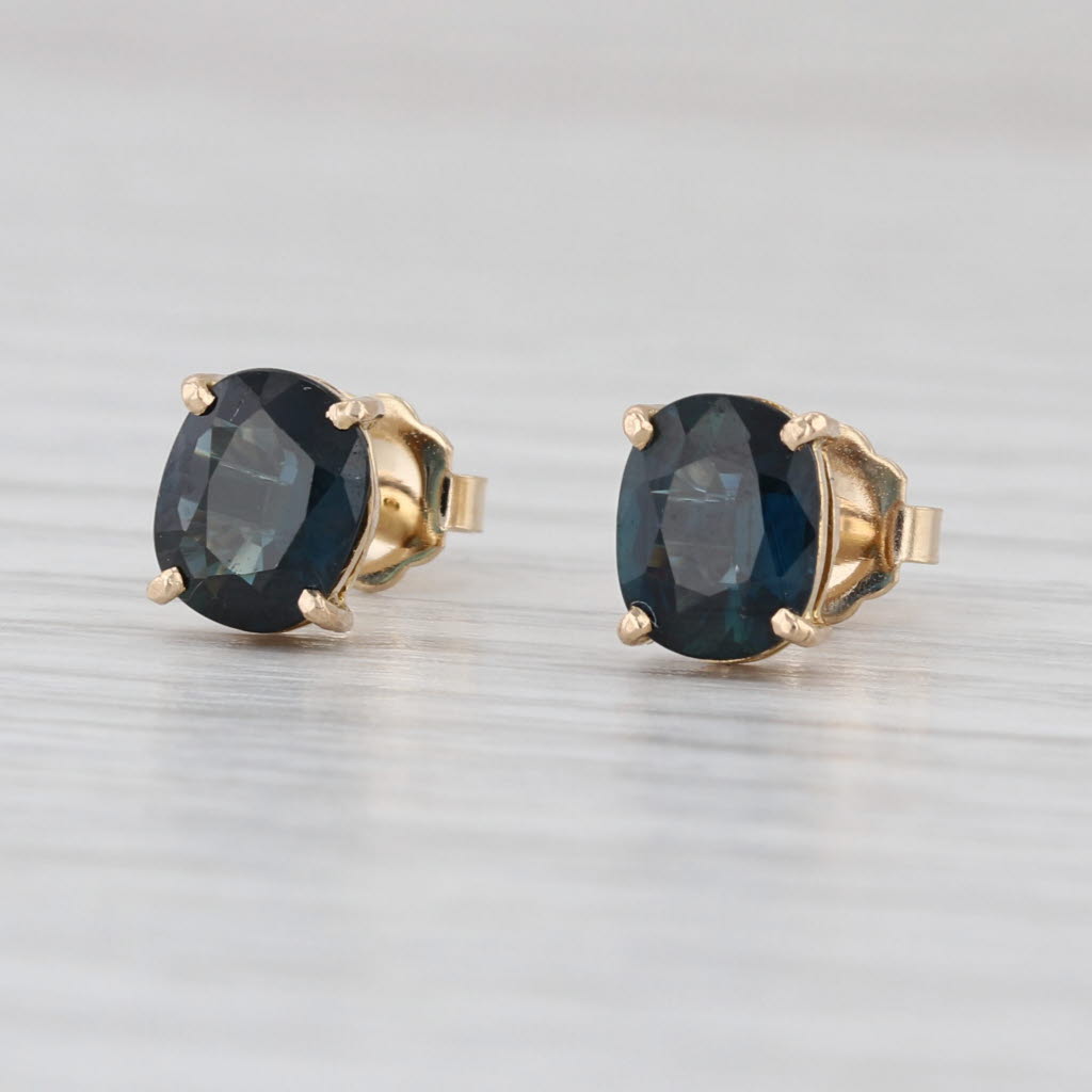 2ctw Oval Blue Sapphire Stud Earrings 14k Yellow Gold Solitaire Studs