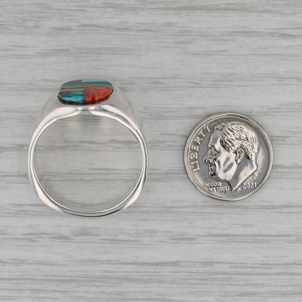 Vintage Native American Stone Mosaic Ring Sterling Silver Edison Yazzie Navajo