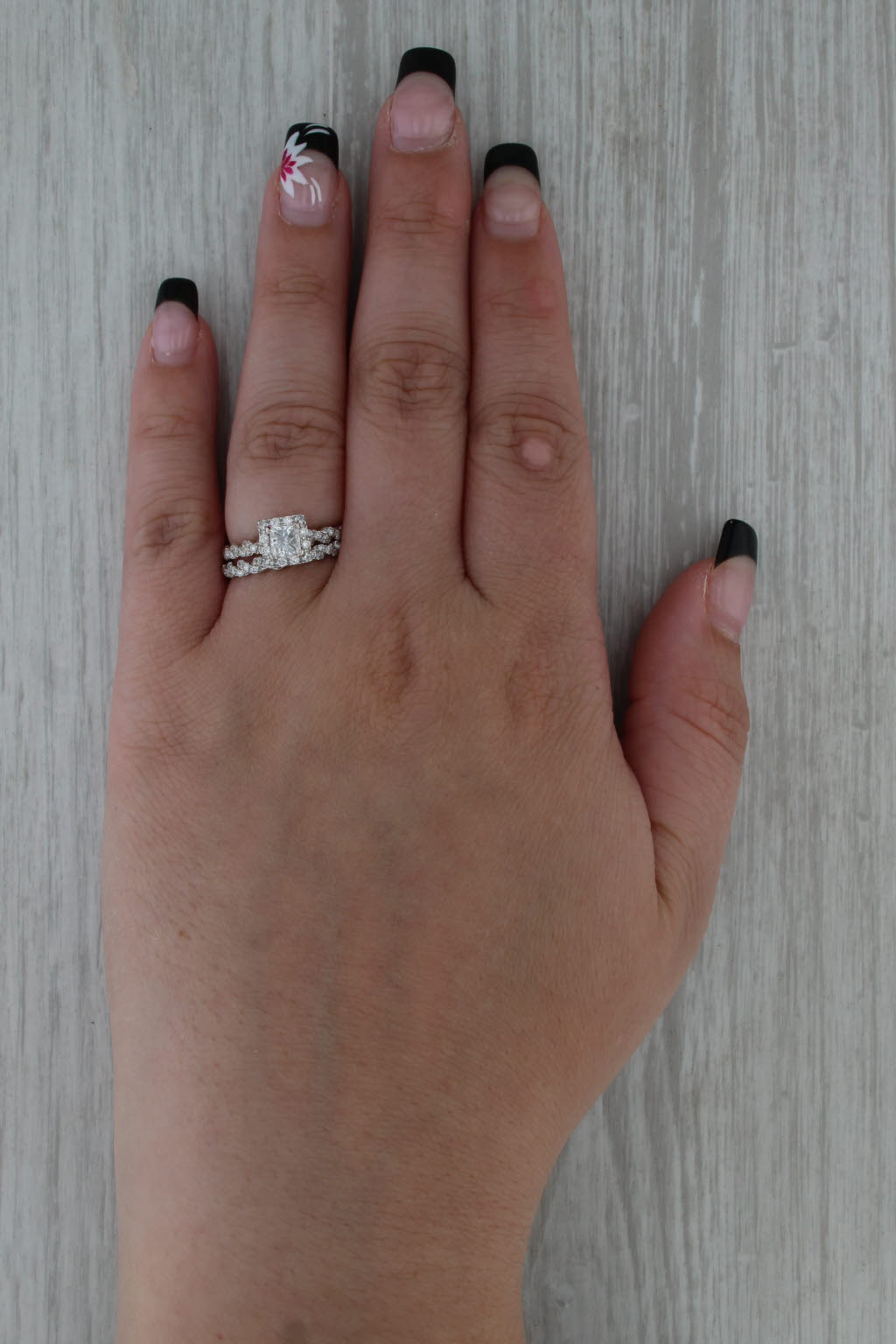 1.21ctw Diamond Halo Engagement Ring Wedding Band Bridal Set 14k Gold Size 6.5