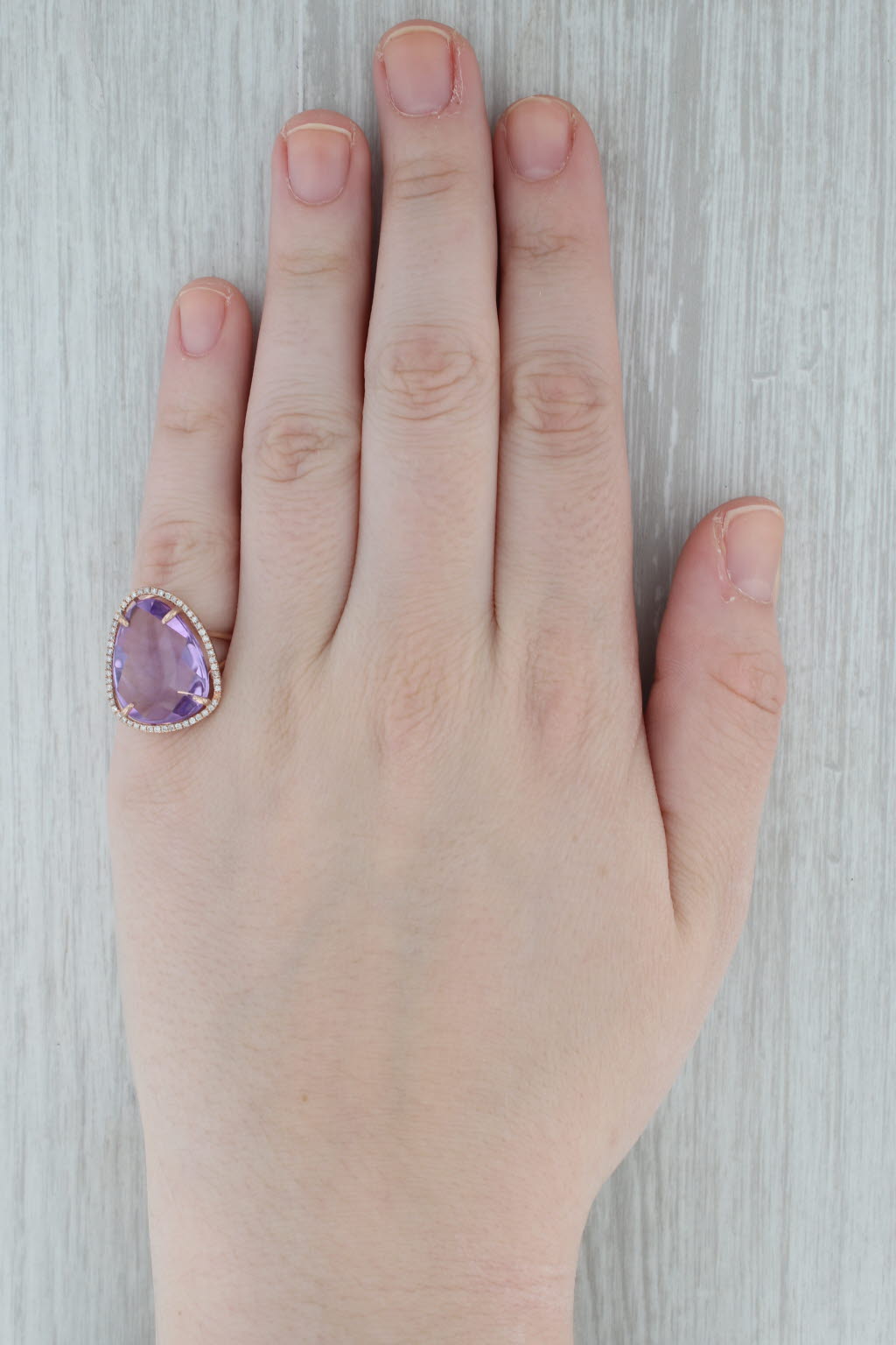 Dark Gray Amethyst Diamond Halo Ring 14k Rose Gold Size 7 Cocktail