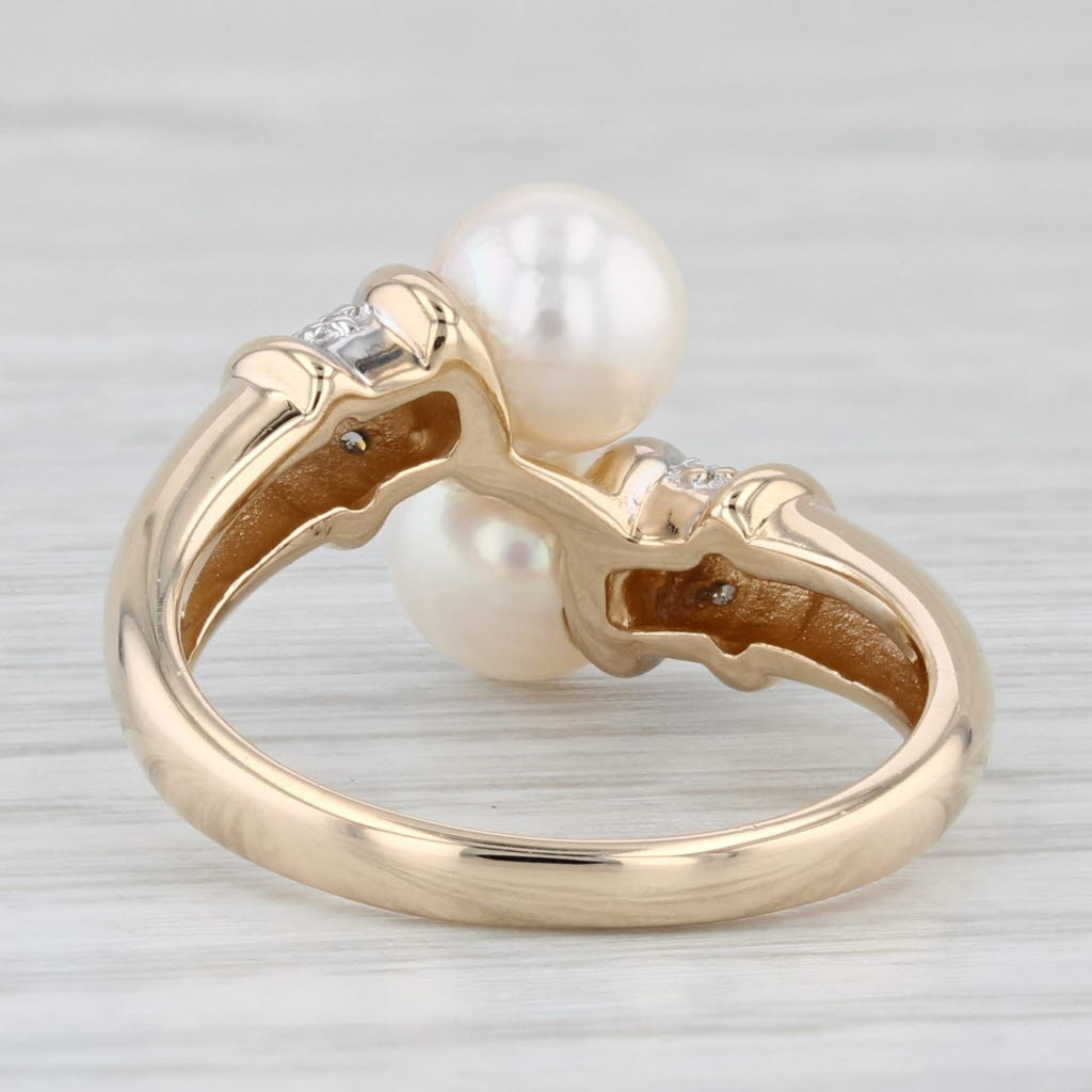 Light Gray Cultured Pearl Diamond Bypass Ring 14k Yellow Gold Size 7