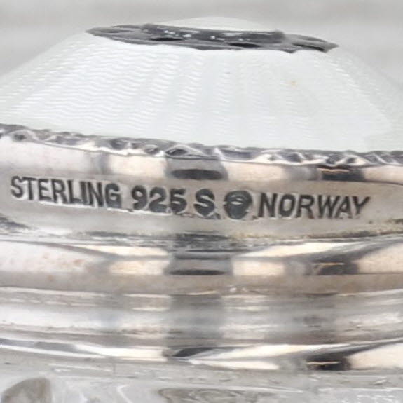 Small Salt & Pepper Shakers Sterling Silver Glass Guilloche Enamel Norway Hroar