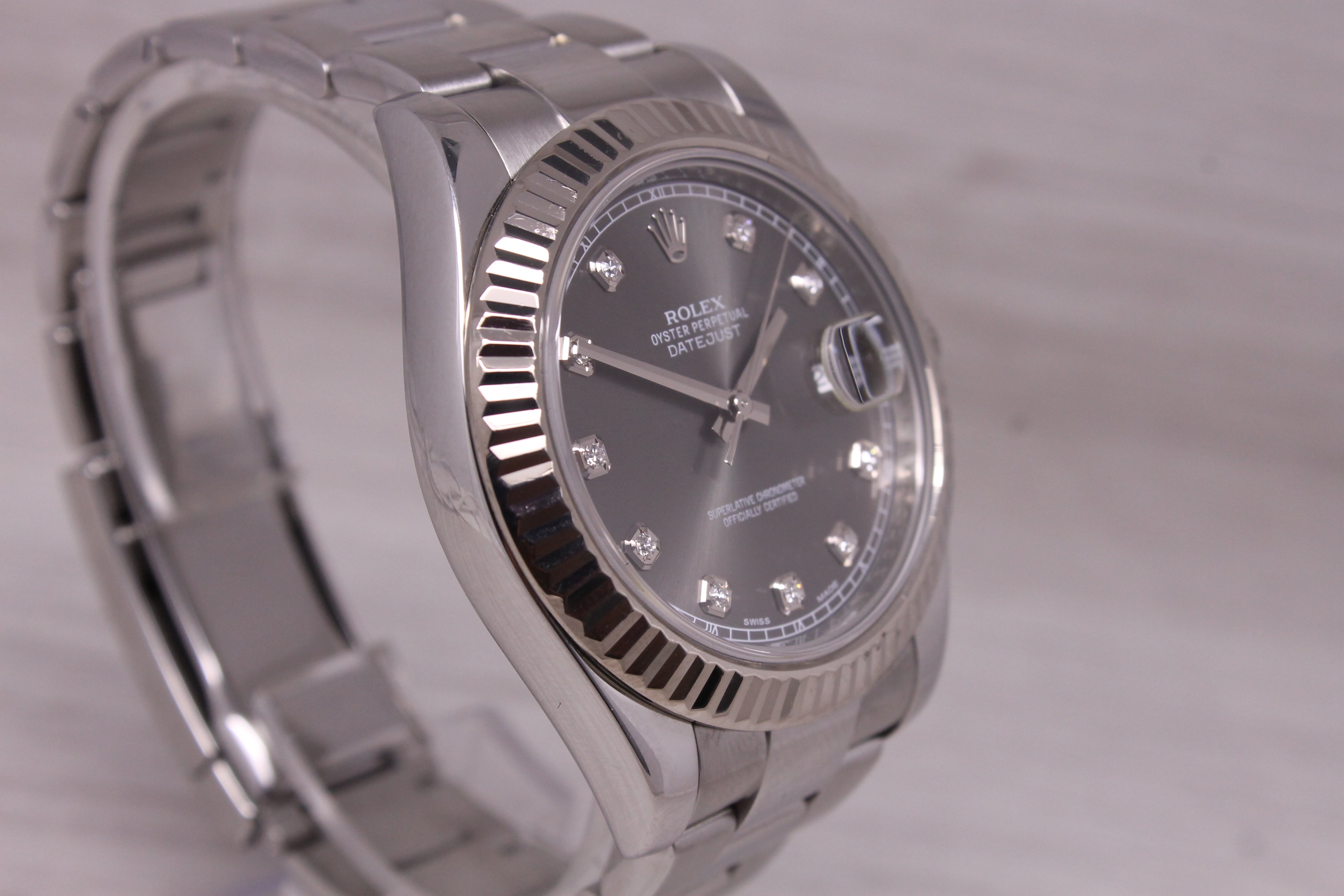 2014 Rolex Datejust 41 116334 Mens Watch w Box Card Rhodium 10 Diamond Oyster