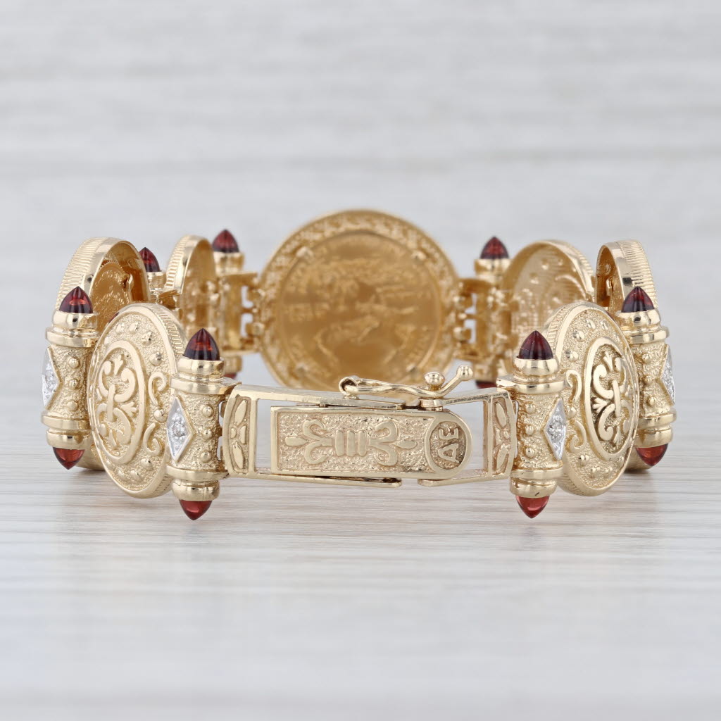 Garnet Diamond 2006 American Eagle Coin Bracelet 14k Gold 900 Gold 7" 1/10oz $5
