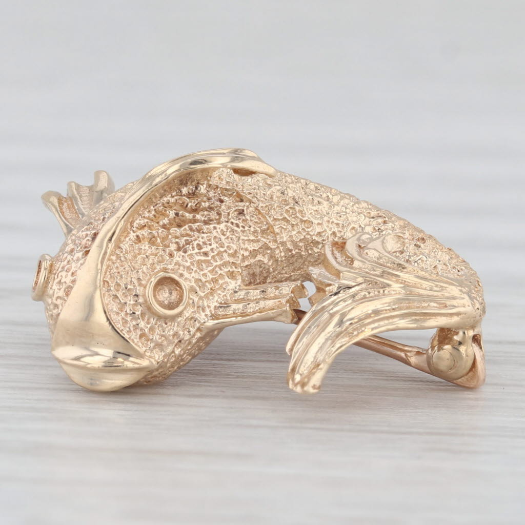 Light Gray Fish Pin 14k Yellow Gold Nautical Jewelry Brooch Lapel