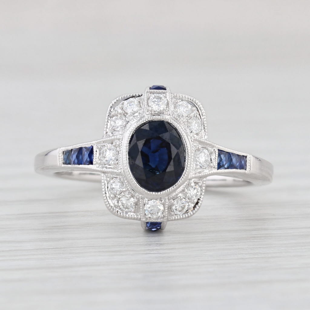 New Beverley K 1.30ctw Sapphire Diamond Halo Ring 18k Gold Engagement Size 6.75