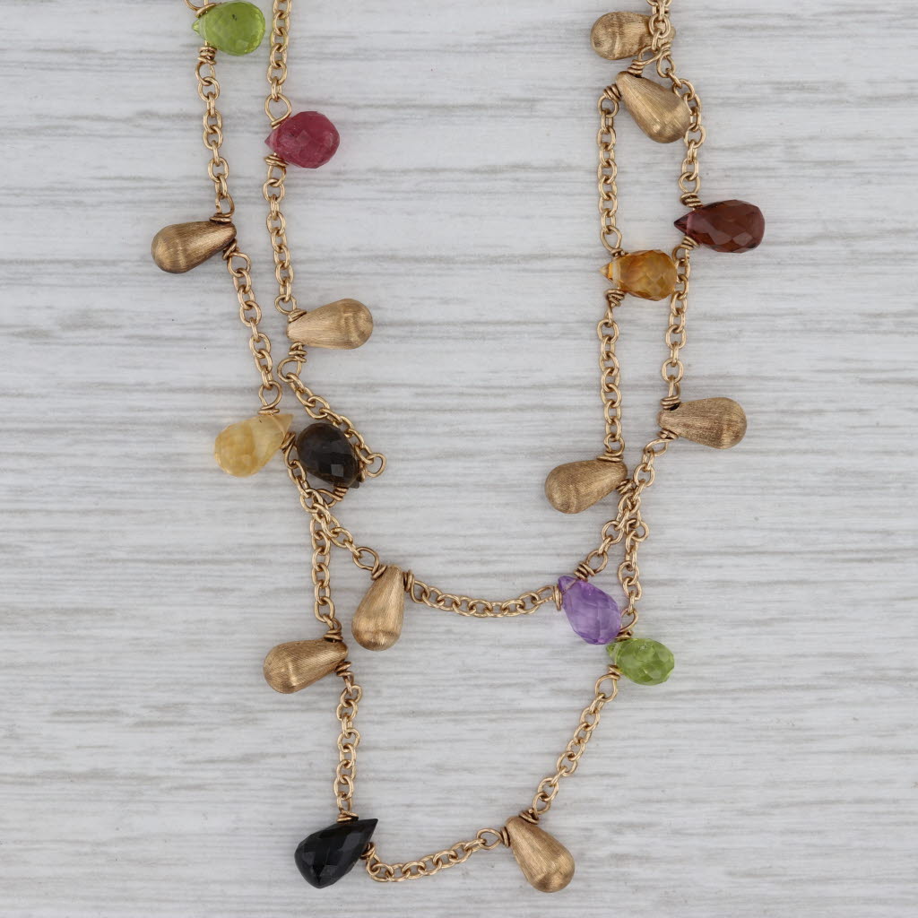 Gray Gemstone Briolette Fringe 2-Chain Necklace 14k Gold 16.75" Tourmaline Citrine