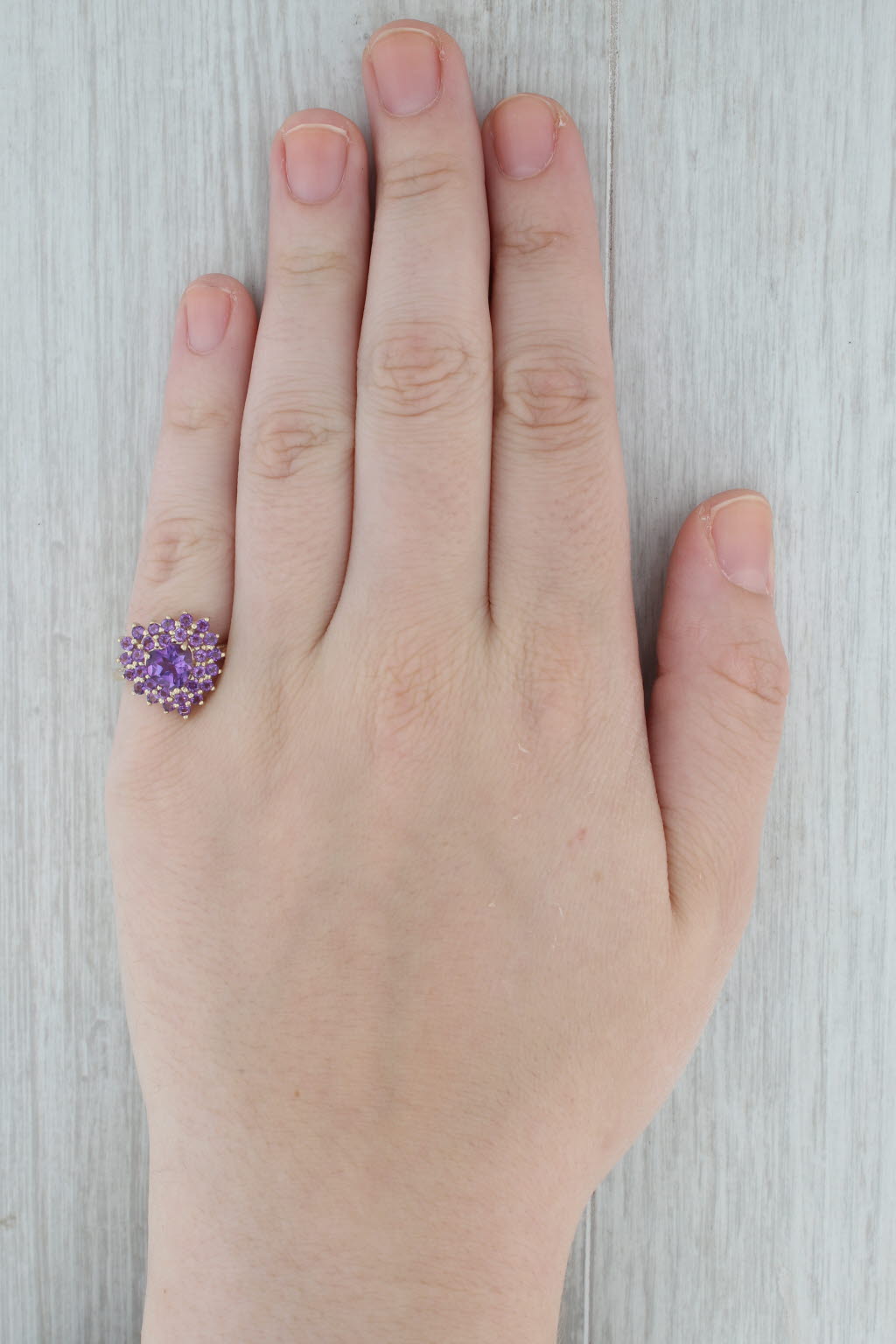 Gray 1.90ctw Amethyst Heart Ring 14k Yellow Gold Size 7 Cocktail Cluster