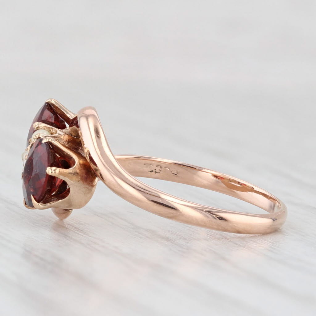 Light Gray Antique Victorian Garnet Pearl Ring 10k Rose Gold Size 6