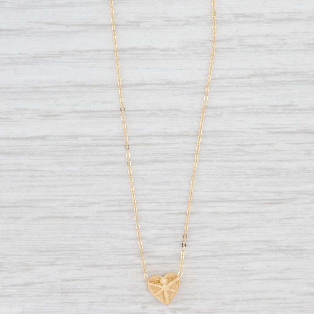 Light Gray New Pink Enamel Heart Pendant Necklace 16" 18" Cable Chain 14k Yellow Gold