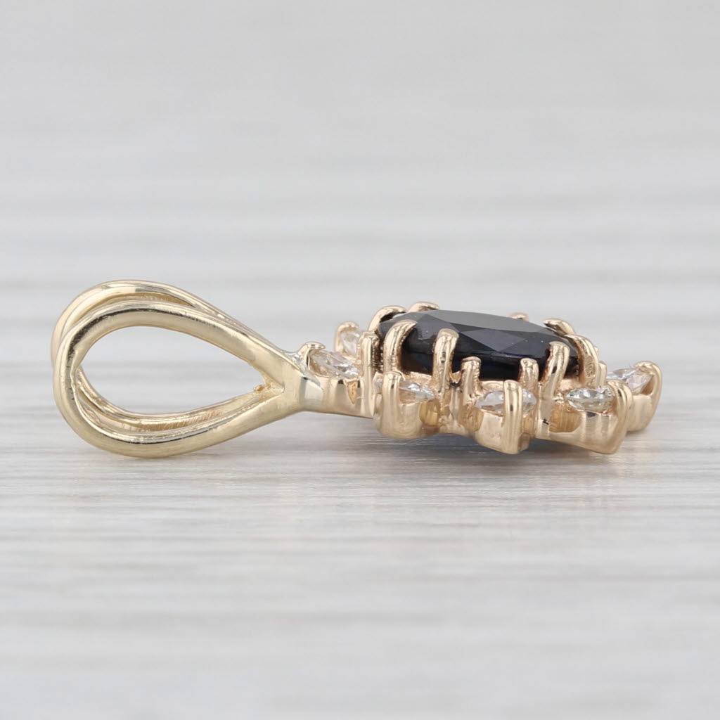 1.24ctw Blue Sapphire Diamond Halo Pendant 14k Yellow Gold