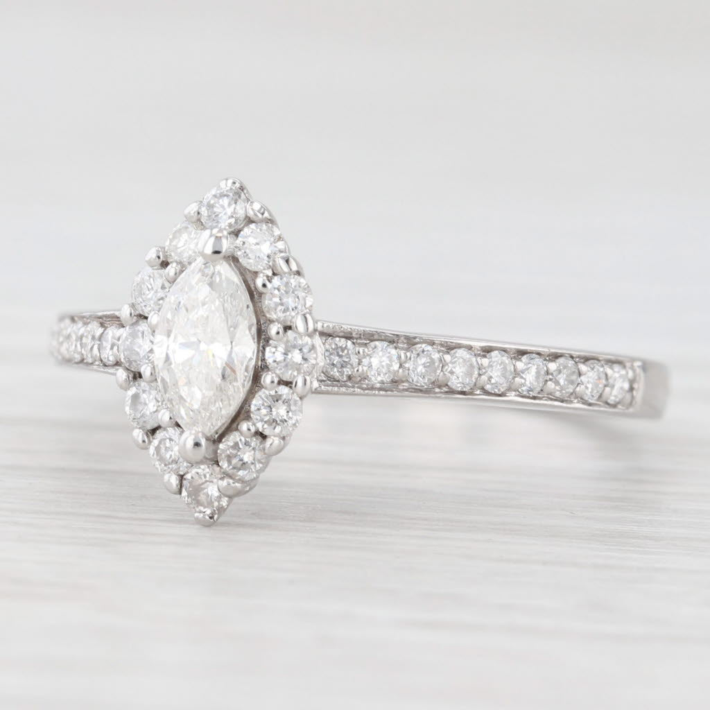 Light Gray 0.75ctw Marquise Halo Engagement Ring 14k White Gold Size 8 Cathedral Band