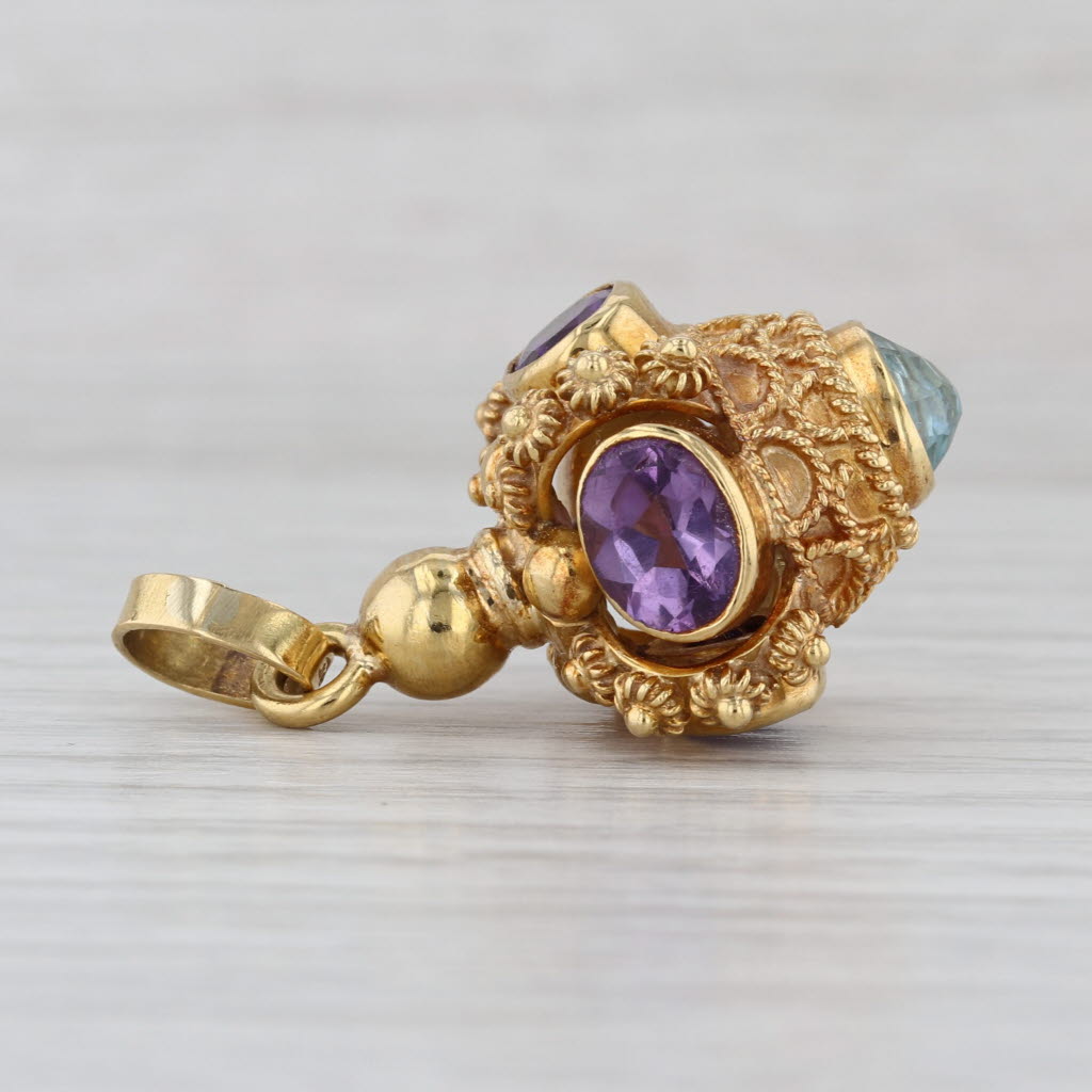 Etruscan Style 5.70ctw Topaz Amethyst Charm Pendant Fob 18k Gold Statement