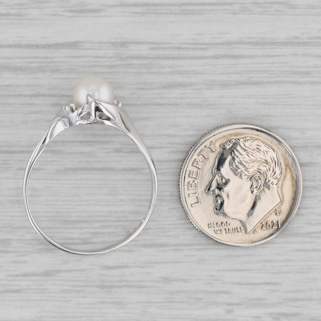 Gray Cultured Pearl Solitaire Ring 10k White Gold Diamond Accents Bypass Size 8