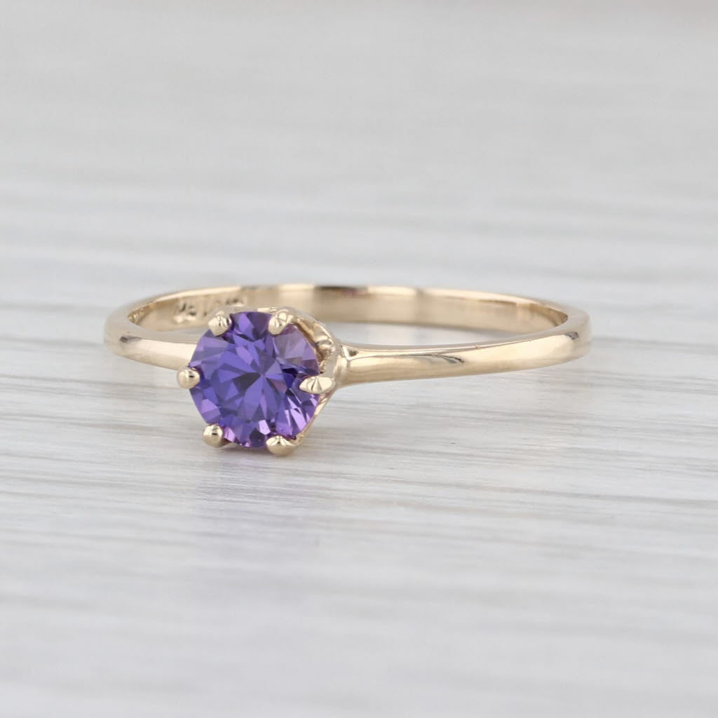 0.64ct Lab Created Purple Sapphire Ring 10k Yellow Gold Round Solitaire Sz 6.25