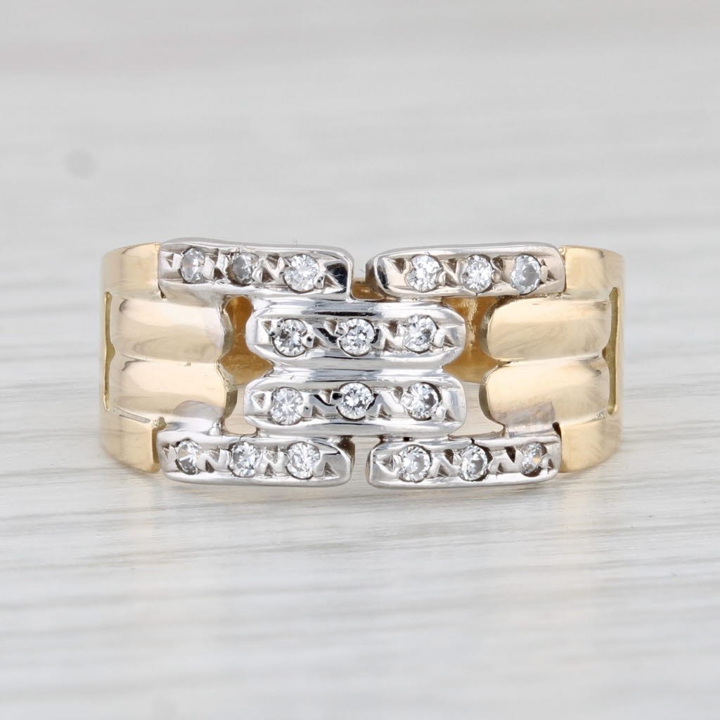 Light Gray 0.18ctw Cubic Zirconia Interlocking Ring 18k Yellow White Gold Size 7.25