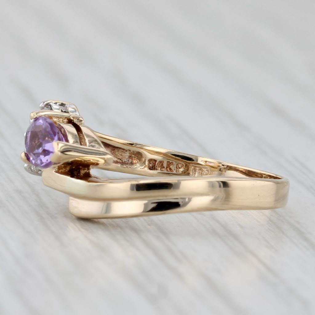 Light Gray 0.36ctw Amethyst Diamond Bypass Ring 14k Yellow Gold Size 6.75