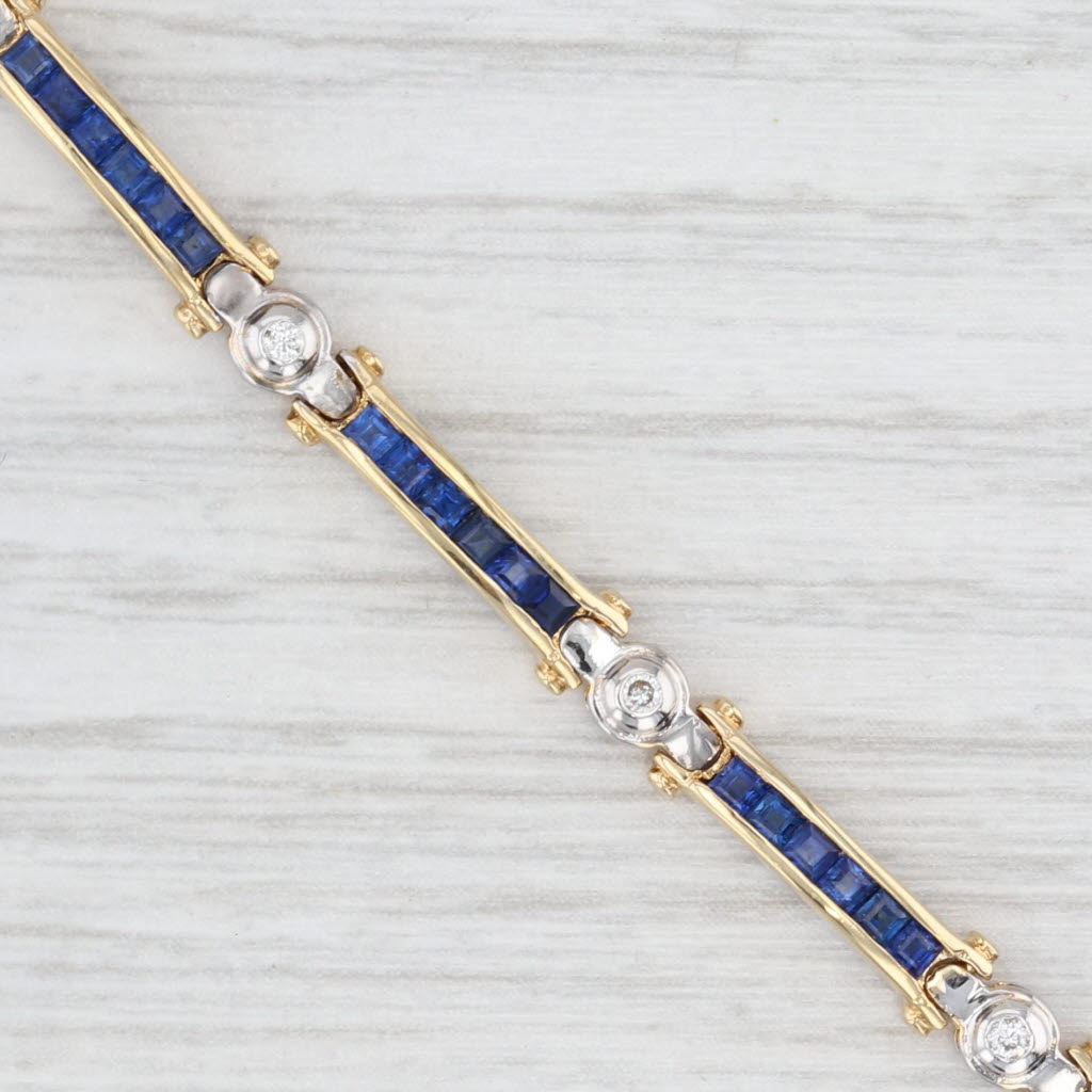 Light Gray 2.60ctw Blue Sapphire Diamond Bar Link Tennis Bracelet 18k Yellow Gold 6.75"