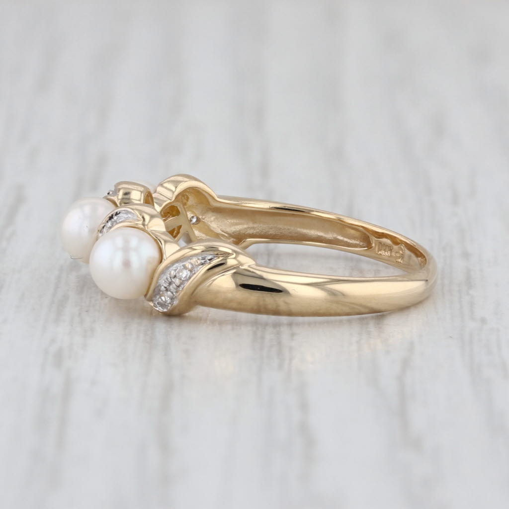 3-Stone Cultured Pearl Diamond Ring 14k Yellow Gold Size 7.5 Stackable