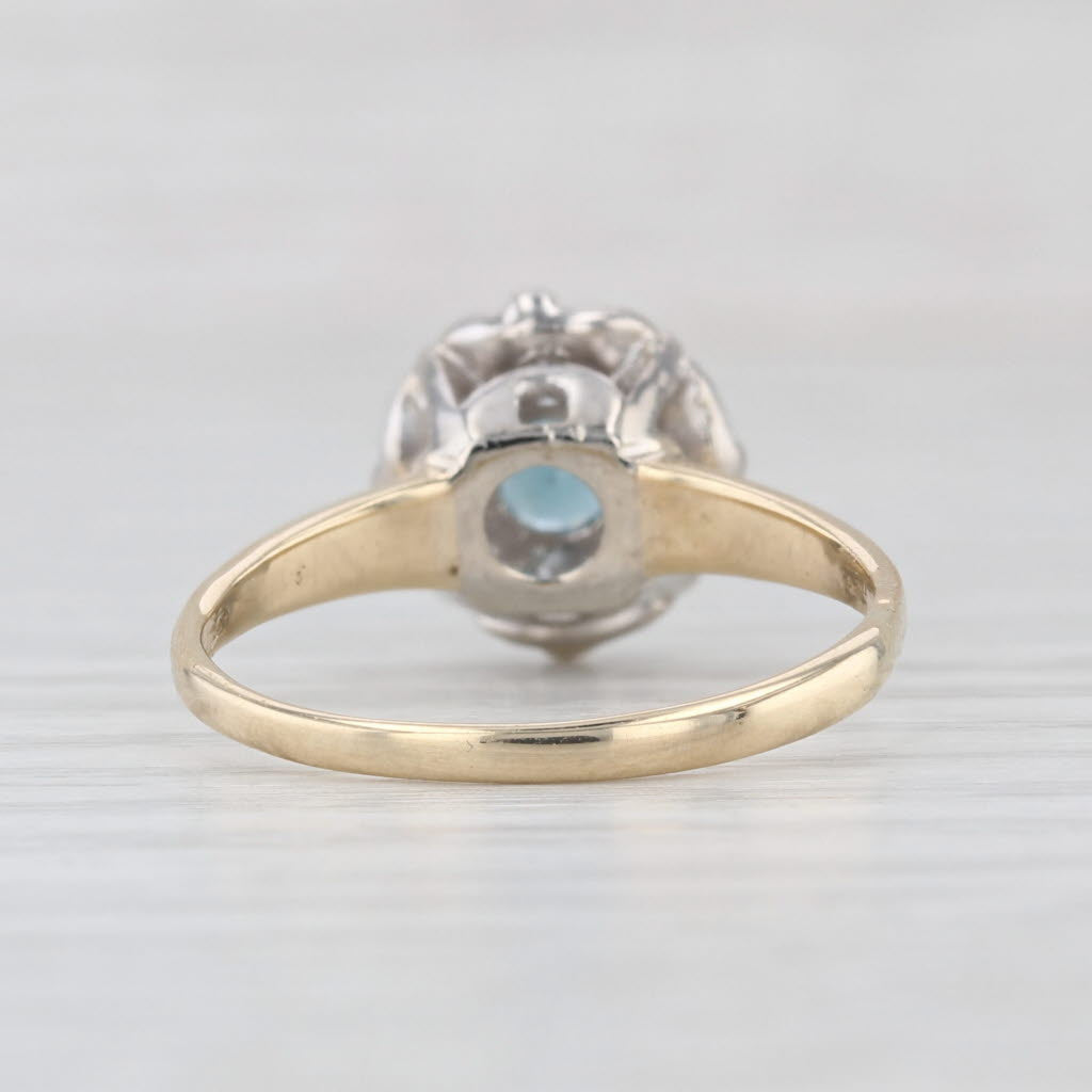 Vintage 0.94ctw Blue Topaz Diamond Halo Engagement Ring 14k Yellow Gold Size 8.5