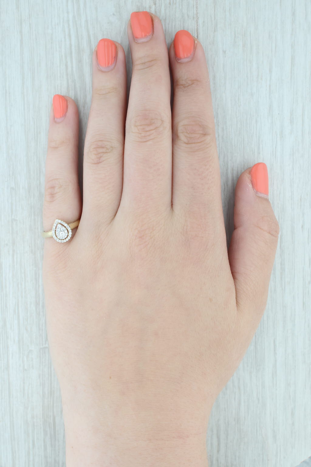 0.30ctw Pear Diamond Halo Engagement Ring 10k Yellow Gold Size 7.25